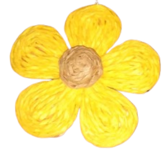 Big Yellow Tan Raffia Flowers Oversized Statement Earrings Wicker Flower Straw - Picture 2 of 4